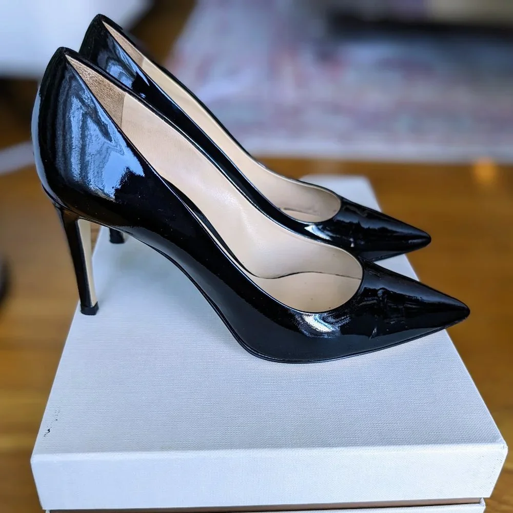 M. Gemi Black Patent Leather Pointed-Toe Pumps